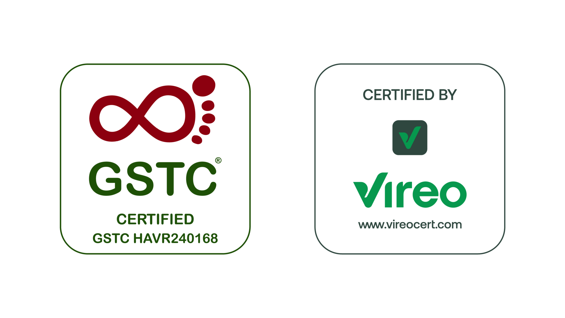 Nachhaltiger Urlaub Logos der GSTC- und Vireo-Zertifizierung