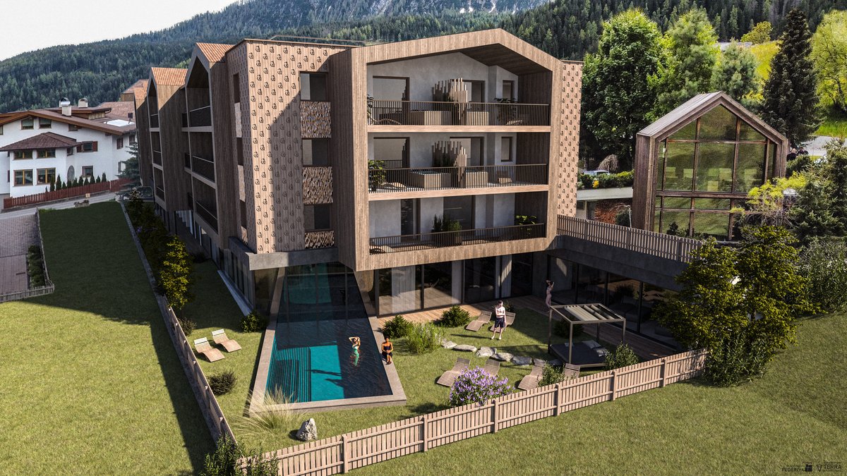 Neu ab Sommer 2026 Modernes Holzhaus mit Pool und Garten in bergiger Landschaft